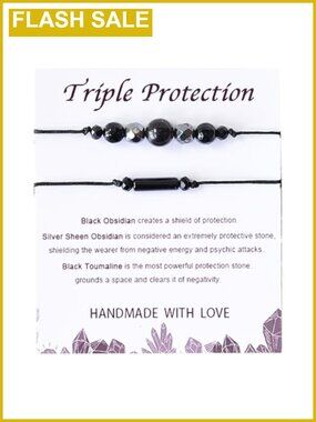 Natural Stone Triple Protection Bracelets Adjustable Nylon Unisex